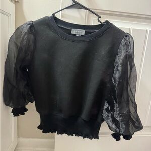 Gracia Black Blouse with Sheer Sleeves